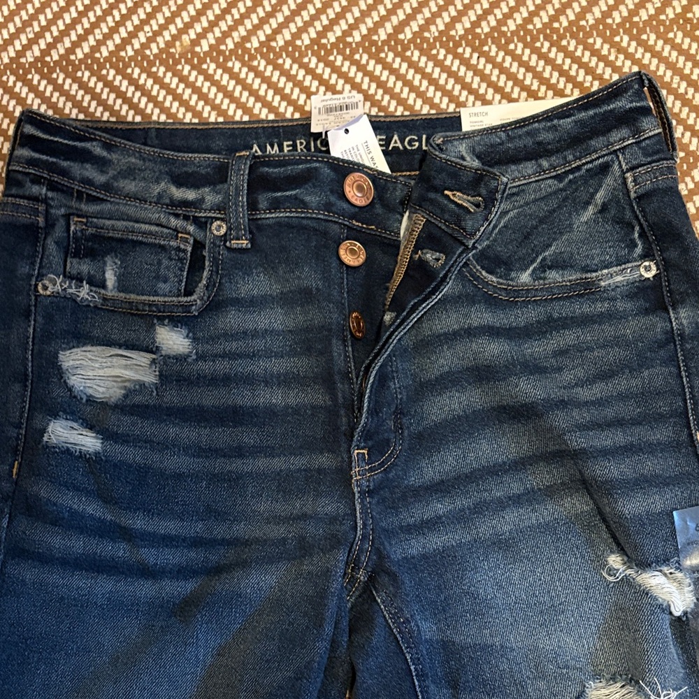 American Eagle Outfitters Dark Blue Distressed Jeans - Picture 2 of 6